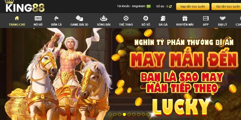 Giao diện của trang chủ nhà cái king88.